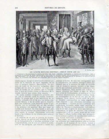 LAMINA V33791: Hernan Cortes somete a los caciques mejicanos por J. Cuchy