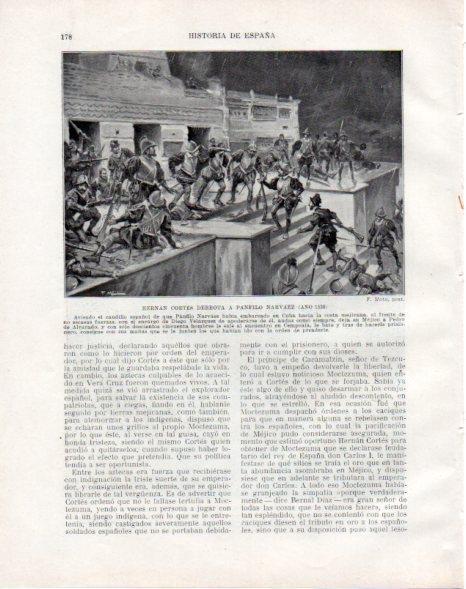 LAMINA V33787: Hernan Cortes derrota a Panfilo Narvaez por F. Mota