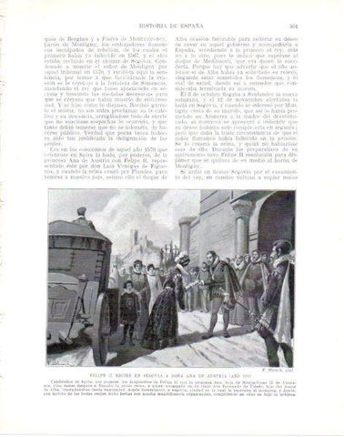 LAMINA V33844: Felipe II recibe en Segoia a Doña Ana de Austria por F. Blanch