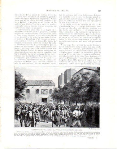 LAMINA V33970: Distribucion de armas al pueblo de Barcelona 1714 por F. Blanch