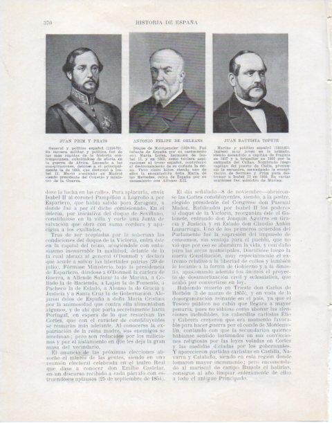 LAMINA V34108: Juan Prim y Prats, A. Felipe de Orleans y J. Bautista Topete