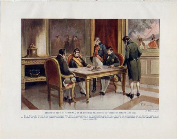 LAMINA V34144: Fernando VII fraguando un golpe de Estado en 1822 por F. Blanch