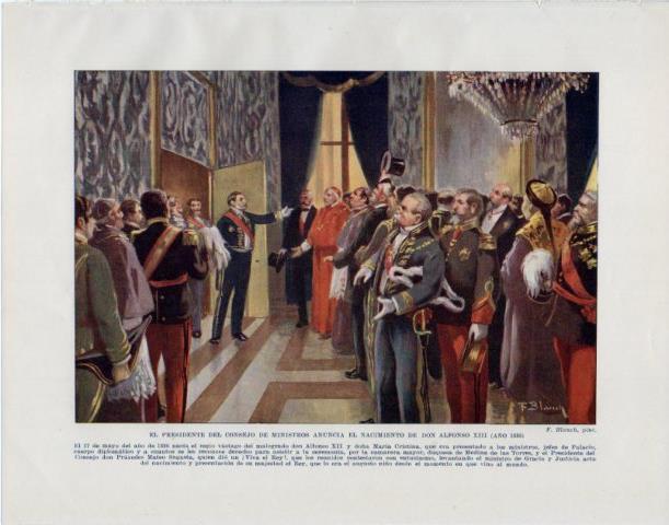 LAMINA V34149: El Consejo de Ministros anuncia nacimiento de Alfonso XII por F. Blanch