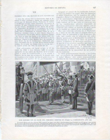 LAMINA V34160: Alfonso XIII tras la jura de La Constitucion por F. Blanch