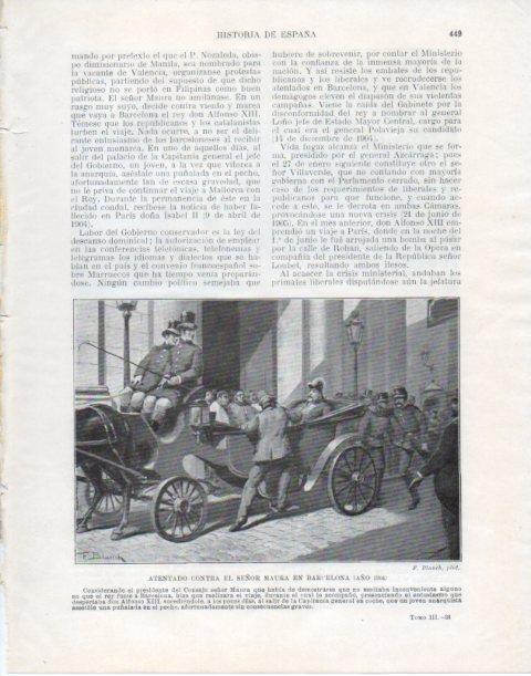 LAMINA V34161: Atentado contra Maura en Barcelona en 1904 por F. Blanch