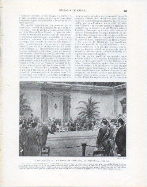 LAMINA V34140: Inaguracion Exposicion Universal de Barcelona 1888 por Giner