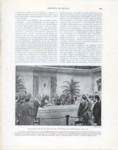 LAMINA V34140: Inaguracion Exposicion Universal de Barcelona 1888 por Giner