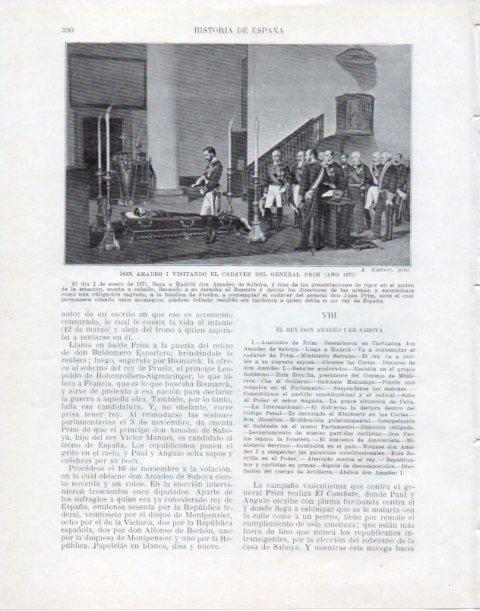 LAMINA V34117: Amadeo I ante el cadaver del General Prim por A. Gisbert