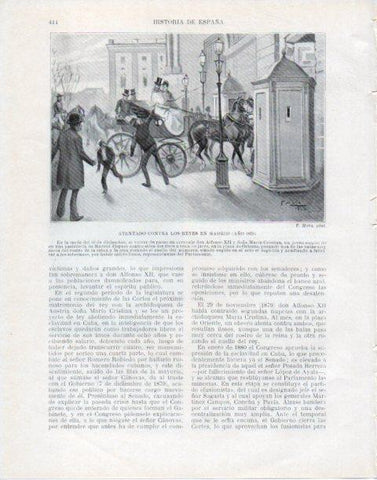 LAMINA V34127: Atentado contra AlfonsoX II en Madrid en 1879 por F. Mota
