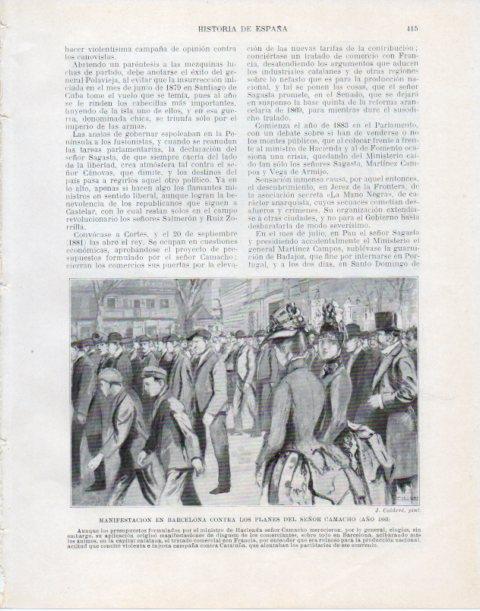 LAMINA V34128: Manifestacion en Barcelona contra los planes de Camacho en 1883