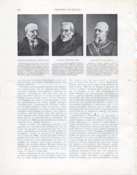 LAMINA V34130: Jose de Echegaray, E. Montero Rios y Marcelo de Azcarraga
