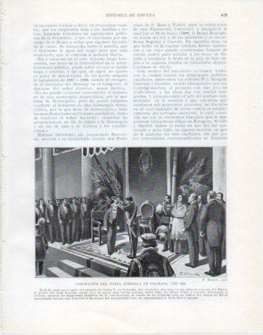 LAMINA V34131: Coronacion de Zorrilla en Granada 1889 por F. Blanch