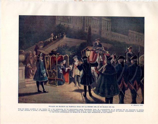 LAMINA V33996: La Familia Real se fuga de Madrid marzo 1766 por F. Blanch
