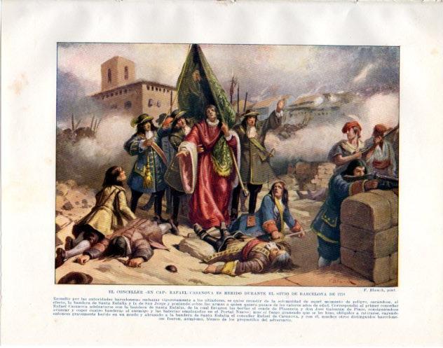 LAMINA V34001: Rafael Casanova es herido en el sitio de Barcelona 1714 