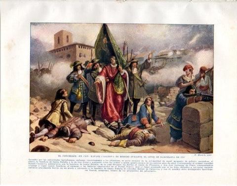 LAMINA V34001: Rafael Casanova es herido en el sitio de Barcelona 1714 