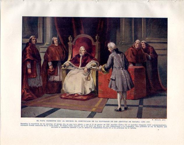 LAMINA V34004: Papa Clemente XIII recibe comunicado de expulsion de los Jesuitas en España 1767