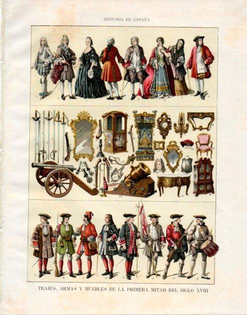 LAMINA V33992: Trajes, armas y muebles de la primera mitad del siglo XVIII