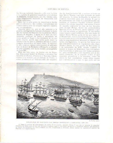 LAMINA V33986: Embarque en Barcelona de las tropas destinadas a Lombardia 1741 por J. Cuchy