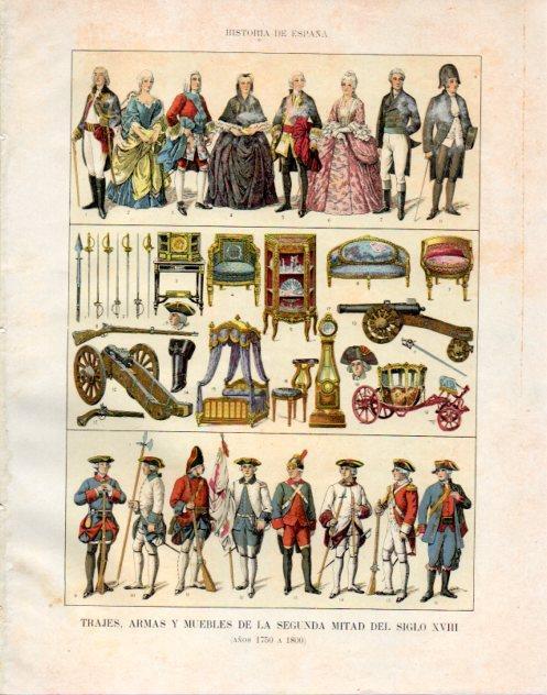 LAMINA V34029: Trajes, armas y muebles mitad siglo XVIII años 1750 a 1800