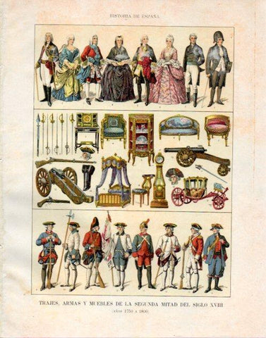LAMINA V34029: Trajes, armas y muebles mitad siglo XVIII años 1750 a 1800