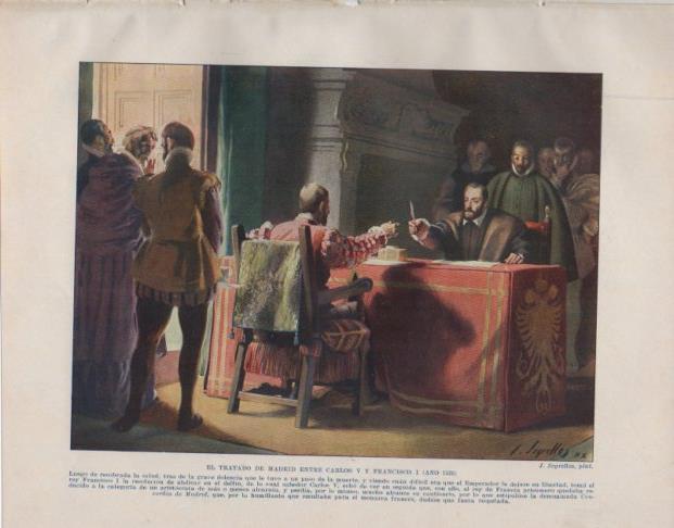 LAMINA V33773: El Tratado de Madrid entre Carlos V y Francisco I por J. Segrelles