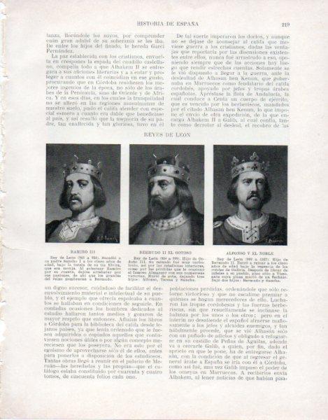 LAMINA V33494: Reyes de Leon Ramiro III Bermudo II el Gotoso y Alfonso V el Noble