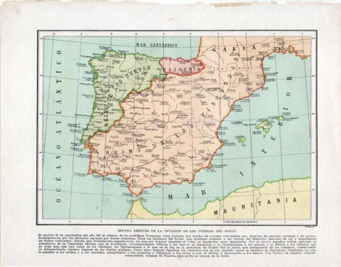 LAMINA V33530: Mapa de España despues de la invasion de los pueblos del Norte