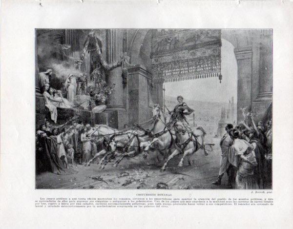 LAMINA V33430: Costumbre romana carrera de carros por J. Borrell