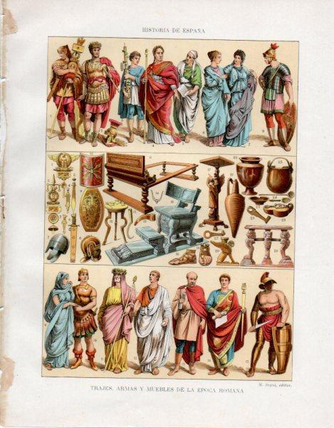 LAMINA V33403: Trajes, armas y muebles de la epoca romana