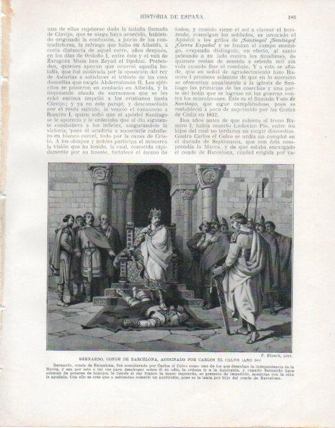 LAMINA V33475: Bernardo Conde de Barcelona asesinado por Carlos el Calvo por F. Blanch