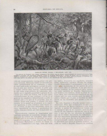 LAMINA V33709: Combate entre indios y españoles por F. Mota