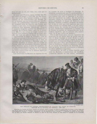 LAMINA V33720: Don Gonzalo de Cordoba y el Duque de Nemours en Batalla de Ceriñola por J. Casado