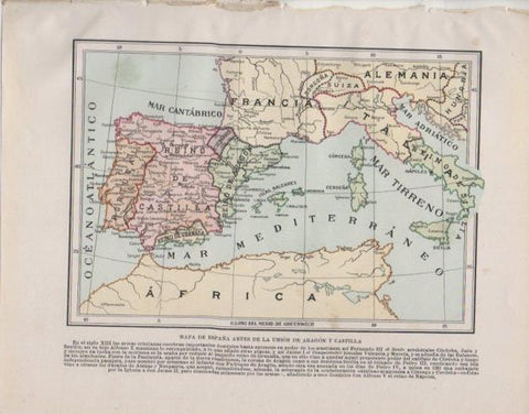 LAMINA V33727: Mapa de España antes de la union de Aragon y Castilla