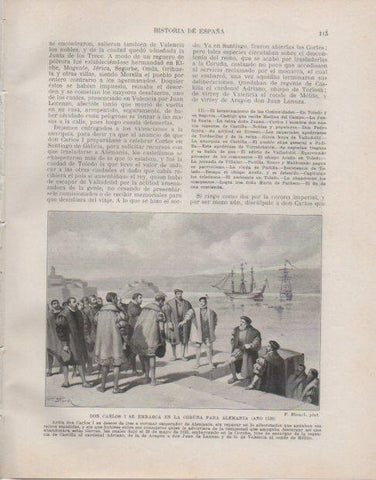 LAMINA V33751: Carlos I embarca en La Coruña hacia Alemania por F. Blanch