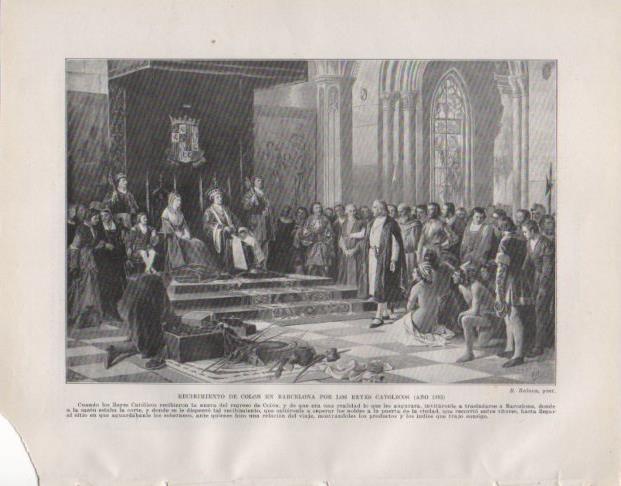 LAMINA V33739: Colon recibido en Barcelona por los Reyes Catolicos por R. Balaca