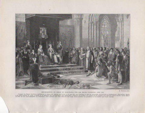 LAMINA V33739: Colon recibido en Barcelona por los Reyes Catolicos por R. Balaca