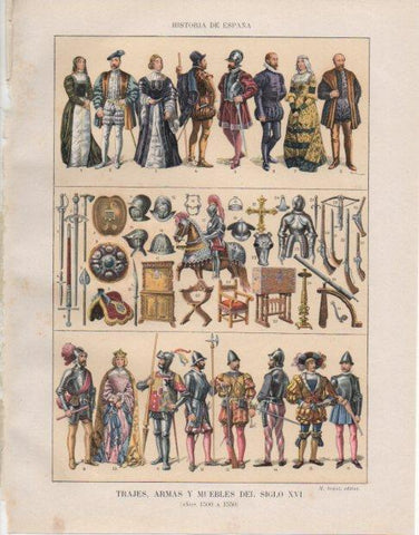 LAMINA V33744: Trajes armas y muebles del siglo XVI
