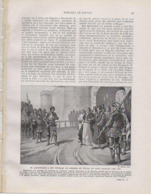 LAMINA V33745: Abjudicando a Don Gonzalo de Cordoba el titulo de Gran Capitan por F. Mota