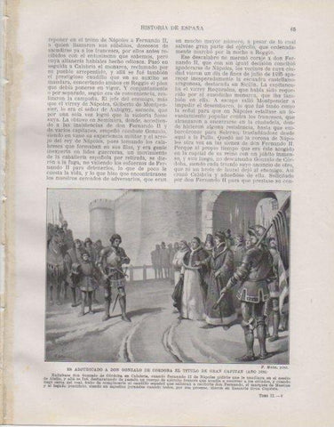 LAMINA V33745: Abjudicando a Don Gonzalo de Cordoba el titulo de Gran Capitan por F. Mota
