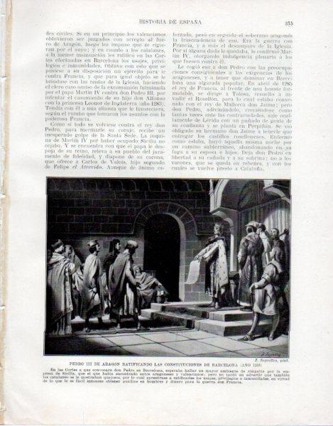 LAMINA V33583: Pedro III de Aragon ratificando las Constituciones de Barcelona por J. Segrelles