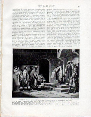 LAMINA V33583: Pedro III de Aragon ratificando las Constituciones de Barcelona por J. Segrelles