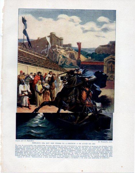 LAMINA V33586: Pedro III en el palenque de Burdeos copia por J. Segrelles