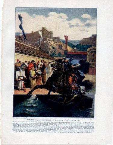 LAMINA V33586: Pedro III en el palenque de Burdeos copia por J. Segrelles
