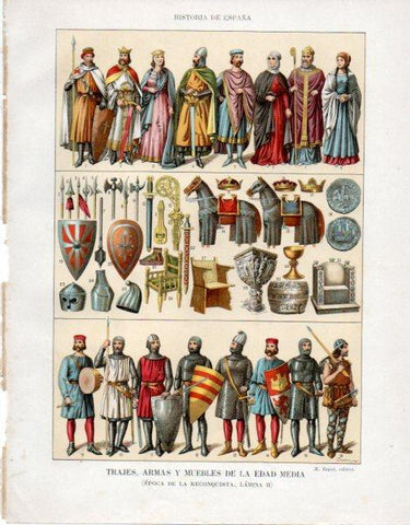 LAMINA V33588: Trajes armas y muebles de la Edad Media, epoca de la Reconquista
