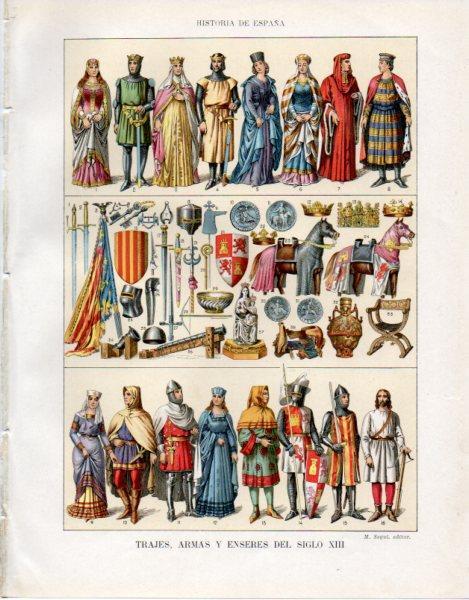 LAMINA V33590: Trajes, armas y enseres del siglo XIII