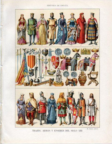 LAMINA V33590: Trajes, armas y enseres del siglo XIII