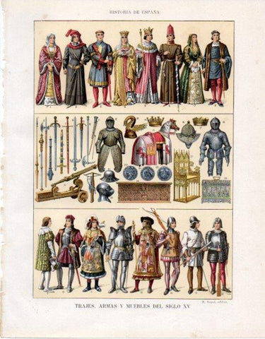 LAMINA V33592: Trajes, armas y muebles del siglo XV