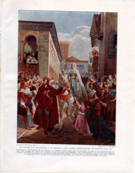LAMINA V33595: Don Enrique IV de Castilla y Doña Isabel reconciliandose en Segovia copia por J. Segrelles