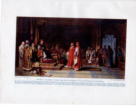 LAMINA V33596: Alfonso X entregando el Real Privilegio de la Universidad de Barcelona por R. Anckermann