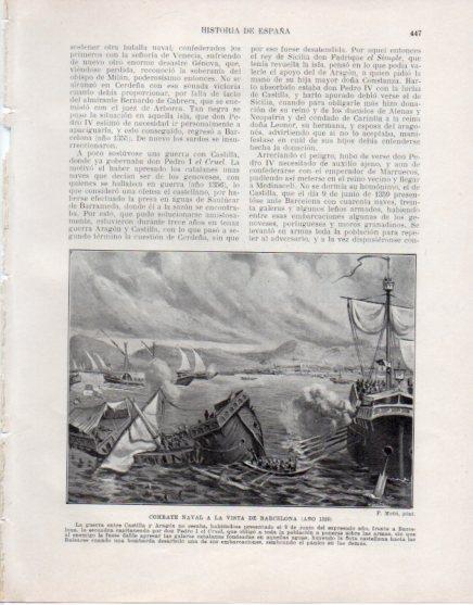 LAMINA V33641: Combate naval a la vista de Barcelona por F. Mota